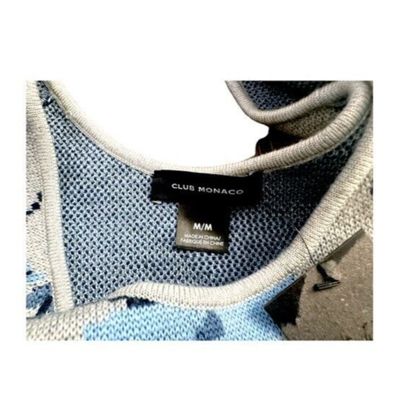 Club Manaco Women M Floral Jacquard Tee Sweater Blue/Gray 100% Wool $129 NWT - Picture 3 of 8